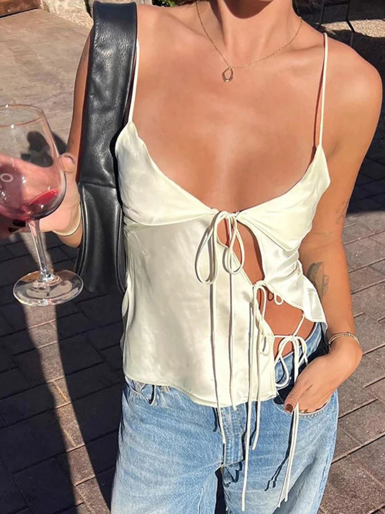 Low Cut Halter Top Women Summer Clothes Camis Corset Hollow Out Y2k Accessories Streetwear Ropa De Mujer Bandage Camison Verano