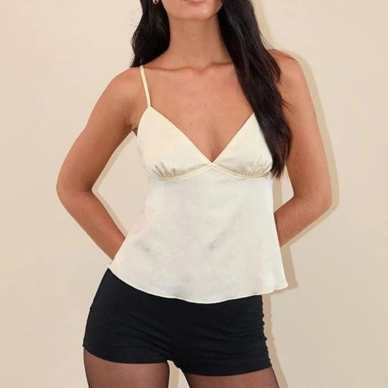 Women's Y2K Fairy Milkmaid Crop Top Cute Floral Satin Tank Top 90s Vintage Aesthetic Top Coquette Cami Tops Streetwear
