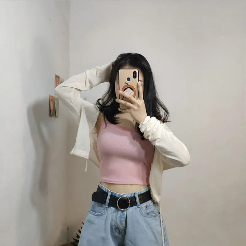 Summer New Solid Color Small Camisole for Girls and Students, with A Slimming Look and A Versatile Thread Vest. Short Base Shirt