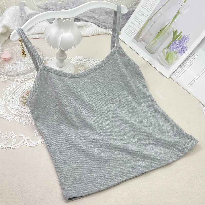 Summer New Solid Color Small Camisole for Girls and Students, with A Slimming Look and A Versatile Thread Vest. Short Base Shirt