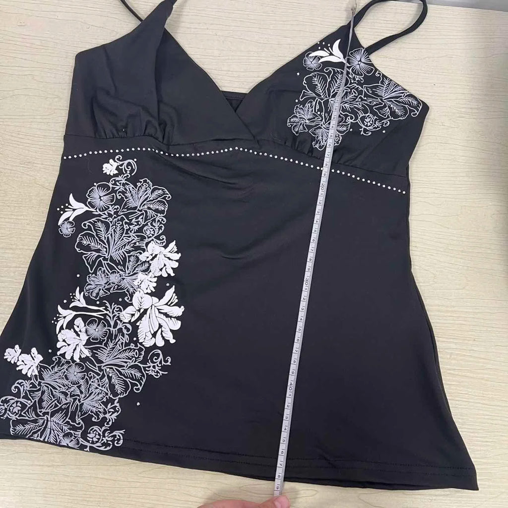 Y2K Vintage Black Suspender Tops Women Harajuku Flower Graphic Print Rivet Mini Camis Cotton Gothic Sexy Hottie Summer Clothes