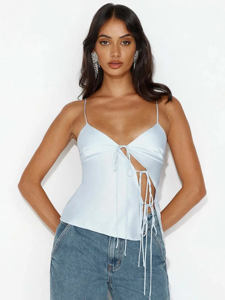 Low Cut Halter Top Women Summer Clothes Camis Corset Hollow Out Y2k Accessories Streetwear Ropa De Mujer Bandage Camison Verano