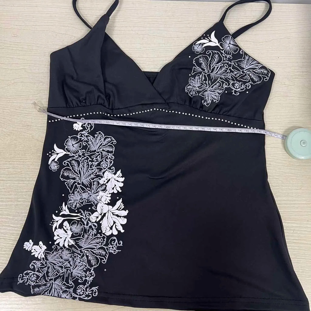 Y2K Vintage Black Suspender Tops Women Harajuku Flower Graphic Print Rivet Mini Camis Cotton Gothic Sexy Hottie Summer Clothes