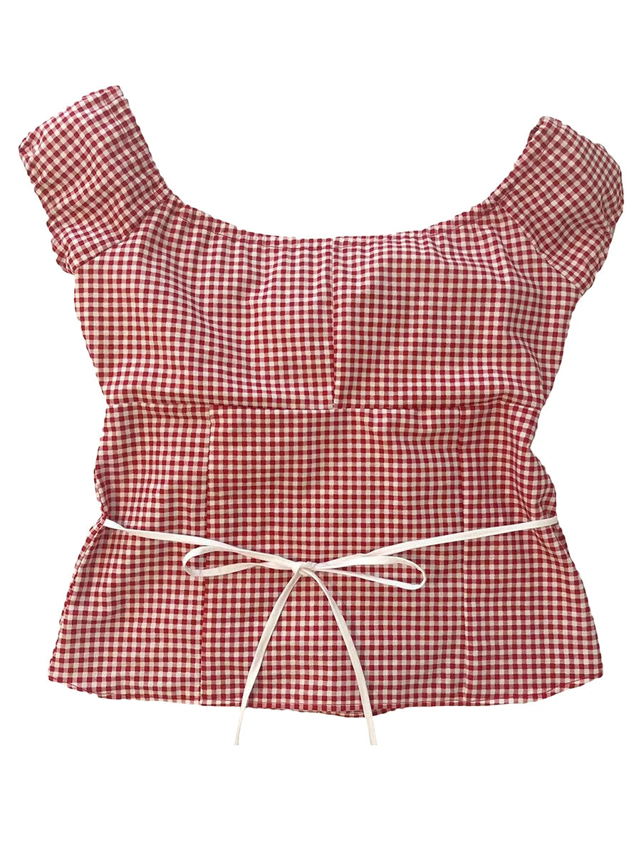 Women Y2k Gingham Tank Top Sleeveless Coquette Aesthetic Plaid Print Cami Crop Top Summer Fairycore Grunge Top Streetwear